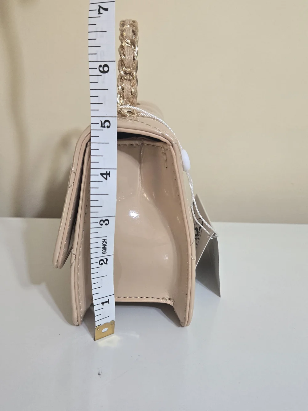 Valentino Orlandi Quilted Patent Vegan Leather Shoulder Bag in Nude - Picture 11 of 12